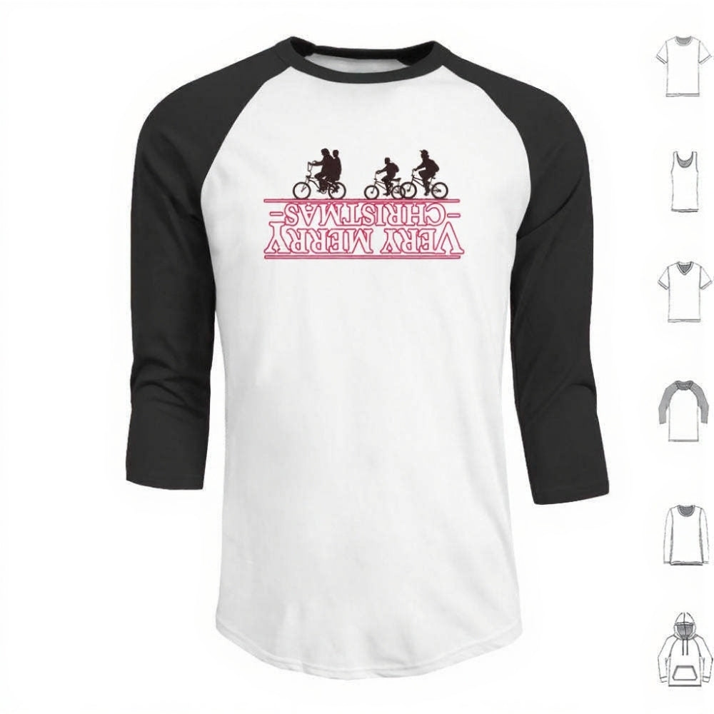 T-shirt homme baseball manches 3/4 Stranger Things Very Merry Christmas à l'envers – coloris Noir