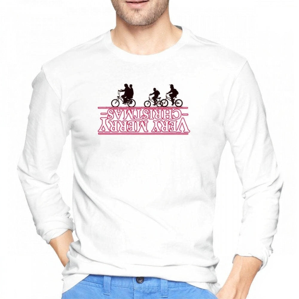T-shirt homme manches longues Stranger Things Very Merry Christmas à l'envers – coloris Blanc