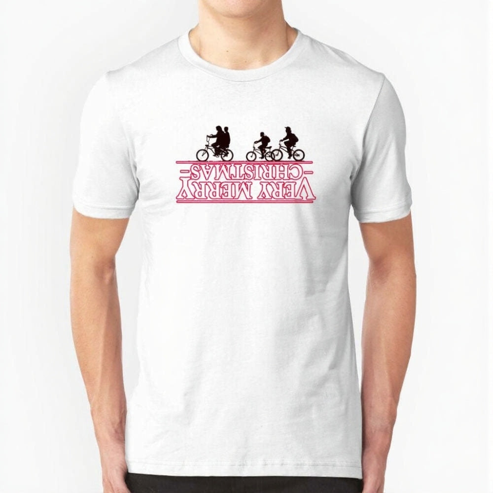 T-shirt homme Stranger Things Very Merry Christmas à l'envers – coloris Blanc
