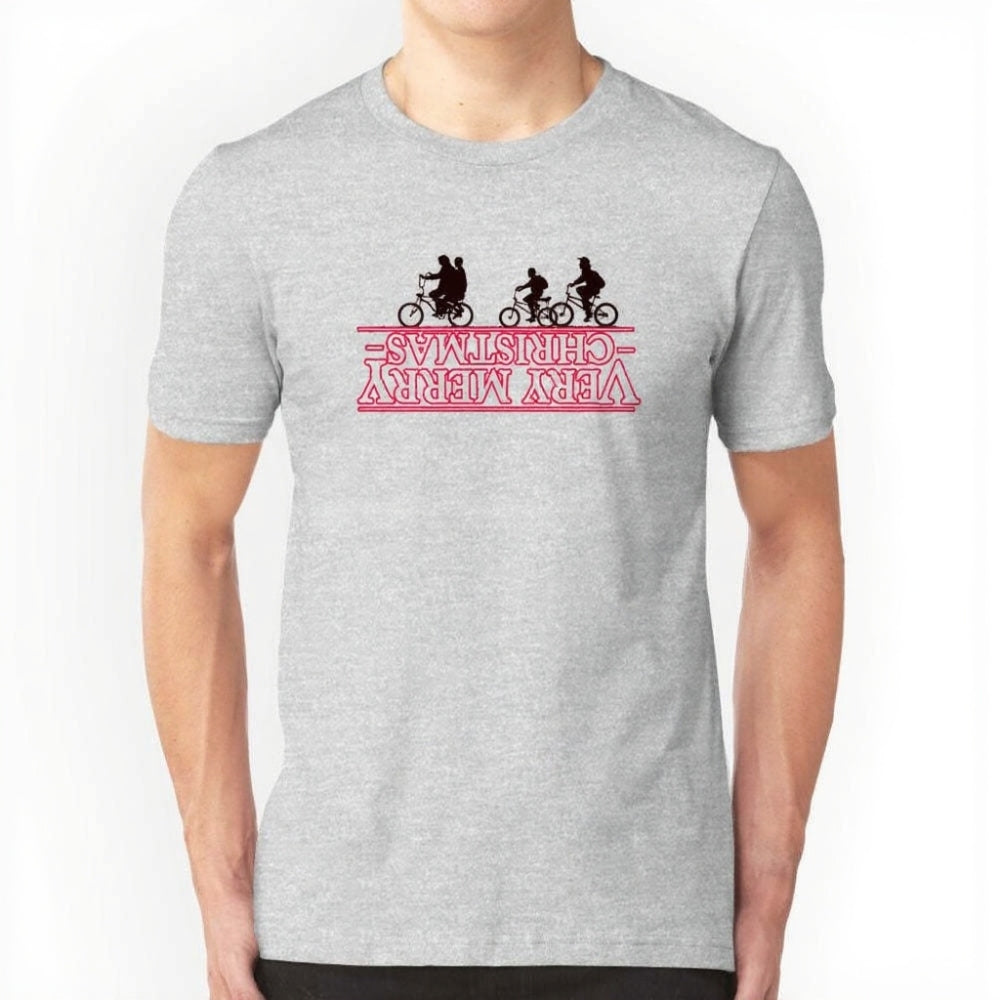 T-shirt homme Stranger Things Very Merry Christmas à l'envers – coloris Gris